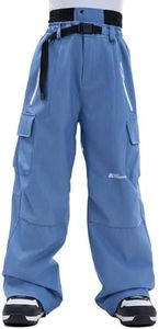 HIGH EXPERIENCE Snowboard Pants for Women Men Baggy Ski Pants Loose Warm Insulation Waterproof Windproof (Denim Blue, Large)