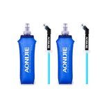 AONIJIE TPU Soft Folding Water Bottles BPA Free Collapsible Flask for Hydration Pack for Running Hiking Cycling Climbing Pack of 2 (500ml with Straw -Pack of 2)