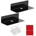 2 Pcs 9 Inch Black Floating Decorative Shelf Small Acrylic Book Shelves Wall Mounted Invisible Bookshelf Projector Shelve for Home Bedroom Office with Cable Hole Clips and Double-Sided Sticker(Black)