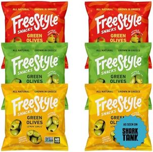 Freestyle Snacks Olive Snack Packs - Single Serve - Fresh Pitted Green Olives, Jumbo-Sized, Grown in Greece, All Natural, Non-GMO, Paleo, Sugar-Free, Keto, Salty Snack - Variety, 1.1oz (6 Pack)