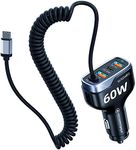 SUNDAREE USB C Car Charger,60W 12V 24V 4 Ports PD QC Type C 1.8M Retractable Spring Cable Fast Charge Phone Cigarette Lighter Adapter for iPhone 15/Samsung A53/Redmi Note 12/Google Pixel 7/Galaxy Tab