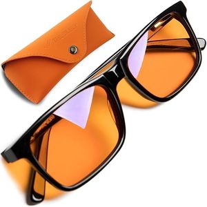 the HEALTH LISTS THL Blue Light Blocking Reading Glasses for Better Sleep - Amber Orange Computer Filter Anti Eye Strain Lenses (Black) Wide Fit