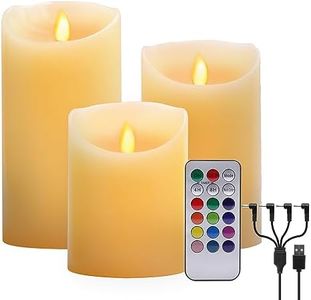 3 Warm White LED Candle Lights Flameless Real Wax,ALED LIGHT Swinging RGB Pillar Candle,Rechargeable Candle Nightlight with Remote Timer,USB Charging Candle Lamps for Wedding,Church,Indoor Home Decor