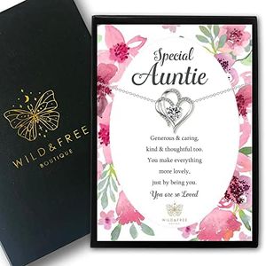 Auntie Gifts Auntie necklace gift a special meaningful sentimental keepsake jewelry gift or present for Auntie birthday or Christmas Holidays beautifully boxed with heartfelt verse, Sterling Silver, Zircon