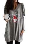 OMZIN Women's Santa Ugly Christmas Sweater Cute Santa Holiday Sweater with Sequins Grey XL