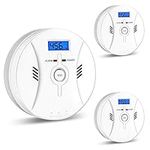 3-Pack Carbon Monoxide Detectors，Smoke Detector，2 in 1 CO & Smoke Alarm，Smoke Combination CO Alarm,Fire CO for Alarm for Home and Kitchen,LED Screen, CO Carbon Monoxide & Smoke Alarm,3-Pack