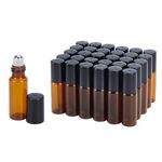 BENECREAT 30 Pack 5ml Amber Glass Roller Bottles Essential Oils Roller Bottles with Stainless Steel Roller Balls for Essential Oils/Other Liquids