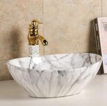 BASSINO Tabletop Bathroom Sink, White Marble, Glossy Finish