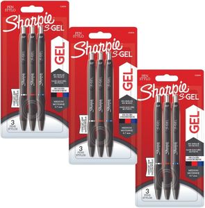 Sharpie SGel | Penne gel | Punta media (0,7 mm) | Inchiostro nero, rosso e blu | 3 x 3 pezzi