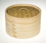 Round Bamboo Steamer - Two Layer with One Lid and Free Dim Sum Paper (6")