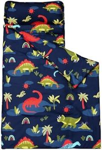 PHF Dinosaur Toddler Nap Mat Set, with Removable Pillow for Toddler Boys, Soft and Lightweight for Daycare, Preschool, Travel, Kindergarten Sleeping Bag, Fits Ages 3-6 Years, Navy Dinosaur