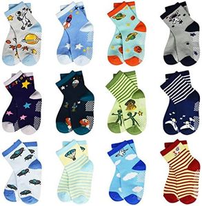 HYCLES Anti Slip Toddler Socks, 12 Pairs Non-Skid Cotton Grip Kid Socks for 6-12 Month Baby 0-1T Boy Girl