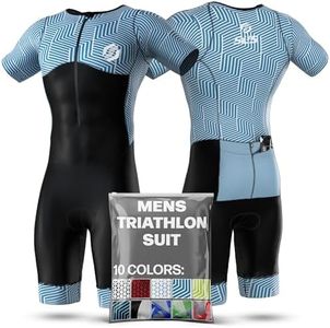 SLS3 Triathlon Suits Mens - Aerodynamic Sleeved Mens Tri Suit - Men Triathlon PRO FX Fabrics - Premium Trisuit for Men (Ocean Blue Blur, X-Large)