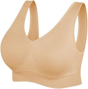 SIMIYA Comfort Sports Bras Women Removable Pads Bra Top Plus Sizes Sleep Bras for Girls Yoga Bralettes (L, 1 Pack Beige)