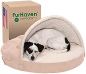 FurHaven Pet Dog Bed | Orthopedic Round Faux Sheepskin Snuggery Burrow Pet Bed for Dogs & Cats, Cream, 26-Inch