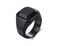 MEALGUET Men's Stainless Steel Signet Rings Black Ion Plated Square Agate Gemstone Pinky Thumb Ring for Men him Dad Husband,Size 10