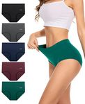 PULIOU Womens Knickers Ladies High Waisted Cotton Underwear Panties Briefs Full Back Coverage Comfy Stretchy Slight Tummy Contorl Multipack of 5