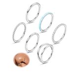 FIOROYAL 6Pcs 18G Nose Rings Surgical Steel Hinged Clicker Nose Piercings Double Nose Ring Conch Tragus Hoop Cartilage Earrings Silver Lip Daith Rook Helix Septum Piercing Jewellery 8mm