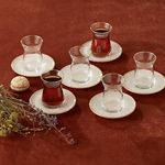 KARACA Retro Beige Tea Set for 6 People, Tea Service, 6 Turkish Tea Glasses with Saucers, 12 Pcs, Turkish Tea, Glass, Tea Plates