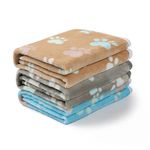 Luciphia Dog Blanket 1 Pack 3 Blankets Fluffy Premium Fleece Pet Blanket Flannel Paw Printed Throw for Dog Cat (Small 23x16'', Grey/Brown/Blue)