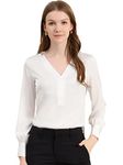 Allegra K Women's Elegant Satin Long Sleeve Vintage Work Blouse Shirt White L-16