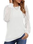 Aokosor Ladies Long Sleeve Tops Women Tops Crewneck Pleated Shirt Loose Casual Blouse for Women White Tops Size 22-24