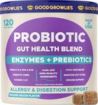 GOODGROWLIES Vet-Created Pet Probiotics for Dogs & Digestive Enzymes | Gut Health & Digestive Function Support | Pumpkin & Omega | Diarrhea, & Seasonal Allergies & Itching | Prebiotic Supplement Chew