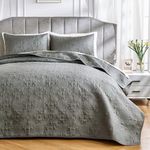 Qucover Bedspreads King Size Soft Lightweight Summer Bedspread Vintage Flower Parrten Breathable Polyester Ultrasonic Quilting Technology Coverlet Set with Pillow Shams, Light Grey 270x243cm