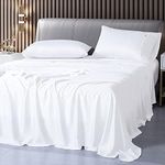 Luxton 100% Bamboo Bed Sheet Set King Size Organic Bamboo Sheet Fully Fitted with 40cm Deep Pocket White Breathable Bamboo 4PCS Sheet Set (King Size, White)