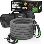 Rhino USA Kinetic Rope Recovery Kit (5/8in x 20ft Gray) - Heavy Duty Offroad Snatch Strap - for UTV, ATV, Truck, Car, 4 Wheel Drive, Tractor