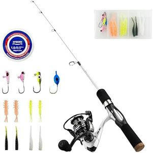 WIDDEN Ice Fishing Rod and Reel Combo, 27" Medium Light Spinning Ice Fishing Pole, Ice Fishing Gear with Tackle Box Kit Fishing Line Fishing Lures for Saltwater Freshwater Trout Bass Walleye