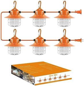 NS 60FT Construction String Lights 90W Led Work String Light 9000Lumen, with Reflective Cover, Protective Cage and Climbing Hook for Temporary Work Jobsite Sites Attic Shop and All Outdoor Lighting