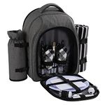 apollo walker Picnic Backpack Bag for 2 Person with Cooler Compartment, Detachable Bottle/Wine Holder, Fleece Blanket, Plates and Cutlery Set (2Person,Grey)