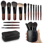 Jilier Travel Makeup Brush Set, 14 pcs Mini Makeup Brushes for Foundation, Powder, Eyeshadow, Highlight, Contour, Blush & Concealer, Small Makeup Brush Set Purse Size with Case