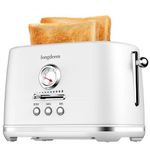 LONGDEEM Retro Toaster 2 Slice with Extra-Wide and Deep Slots, 6 Browning Levels and 3 Functions - Reheat, Defrost & Cancel, Stainless Steel, Removable Crumb Tray, Under Base Cord Storage, White