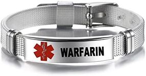 GMXLin Medical Alert Bracelet for Men Women Sport Stainless Steel First Aid Health Monitoring Adjustable Emergency ID Wristband Bracelets, Stainless Steel, stainless-steel