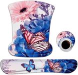 AIMSA Wrist Rest Support Mouse Pad Ergonomic, Memory Foam Keyboard Wrist Rest Set Non-Slip Easy Typing and Relieve Wrist Pain Mouse Mat for Computer Office -Butterfly Flower