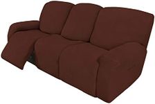 Easy-Going 8 Pieces Recliner Sofa Stretch Sofa Slipcover Sofa Cover Furniture Protector Couch Soft with Elastic Bottom Kids, Spandex Jacquard Fabric Small Checks Coffee