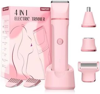 Bikini Trimmer for Women - 4 in 1 Electric Razors for Women, Waterproof Body Pubic Hair Electric Shaver for Womens, Replaceable Facial & Nose Hair Razor, Rechargeable Grooming Kit, Pink