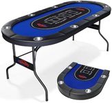 Rioloiuy 8 Player Poker Table Foldable, Texas Holdem Casino Table with Padded Rails & Cup Holders, Portable Folding Game Table for Home or Game Room, 71 Inch
