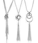 Finrezio 3Pcs Long Pendant Necklaces for Women Y Chain Necklace Fashion Sweater Necklaces Set Silver Plated