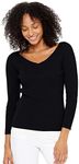 State Cashmere Women’s Easy V-Neck Ribbed Sweater 100% Pure Cashmere 3/4 Sleeve Pullover (Black, Medium)