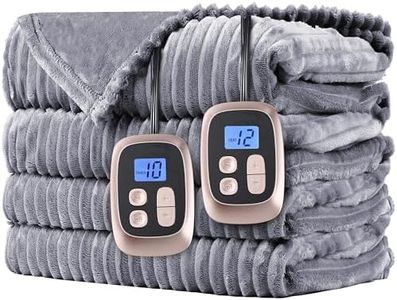 Electric Heated Blanket Queen Size 84‘’x90‘’, Soft Cozy Flannel Warming Blanket with Dual Control Controllers, 10 Heating Levels & 12 Hours Auto Off, Machine Washable and Home Use Dark Grey