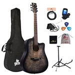 Winzz 41 Inches Acoustic Guitar Full Size Vintage Engraving, Beginners Folk Guitar 4/4 with Padded Bag, Stand, Tuner, Pickup, Strap, Picks, Cleaning Cloth