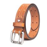 KERTZ Men's Leather Belt 38 mm Casual Leather Belt with Roller Double Prong Buckle | Jeans | Pants 24"-56" (Waist Size In Inch (40"-42"), Tan)