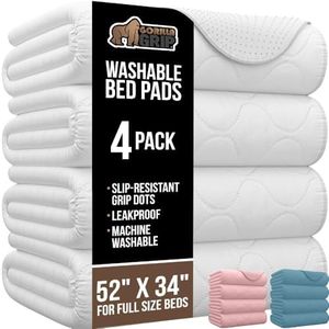 GORILLA GRIP Washable Underpads, 52x34 4 Pack Waterproof Reusable Heavy Absorbency Incontinence Bed Pads, Leak Proof Toddler Mattress Pad, Slip Resistant for Bedwetting, Adults and Kids, White