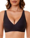 OXYIBRAS Deep V Bars for Women Non-Wired Women's Bras Adjustable Seamless Wireless Bra Buttery Soft Comfort with Bra Extender Black XXL