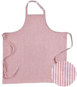 Solino Home 100% Pure Linen Apron for Women & Men - Red and White Stripe Full Midi Bib Apron, Adjustable Neck Strap with Center Pockets for Kitchen, Chef - Handcrafted from European Flax