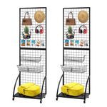 NectaCol Grid Wall Panels, 2 Packs 2'x 6' Gridwall Display Stand with a Base Plate, Black Wire Grid Wall Display Rack, Craft Show Display Grid, Art Display and Retail Display Stand