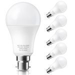 PURSNIC B22 LED Bulbs, 15W B22 Bayonet Light Bulbs Equivalent to 150W Incandescent Bulb, Daylight White 6000K A60 GLS Frosted BC Bulbs, Super Bright 1500LM, 6 Pack